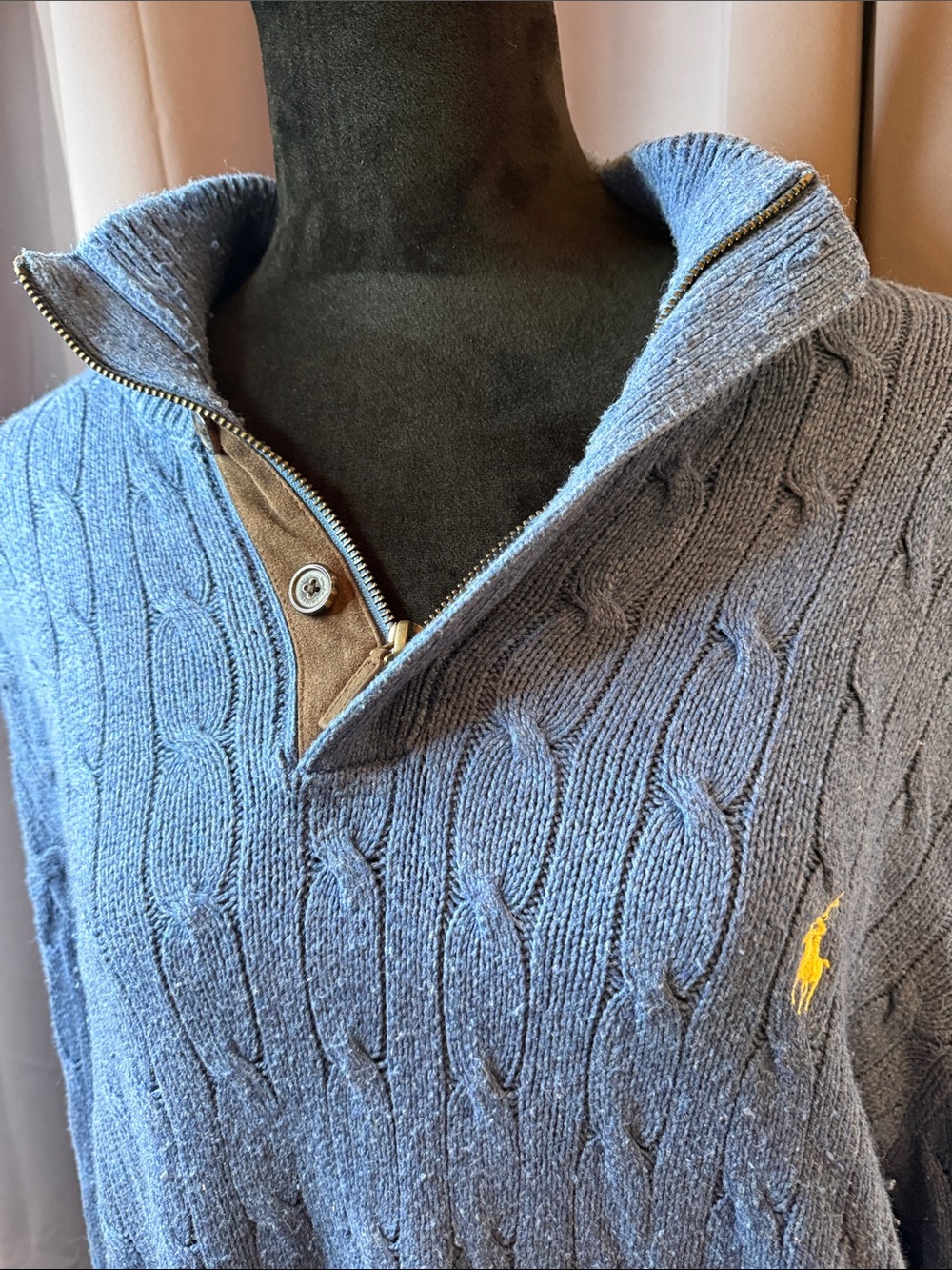 Polo by Ralph Lauren Light Blue Cable-Knit Half-Zip Sweater with Yellow Pony